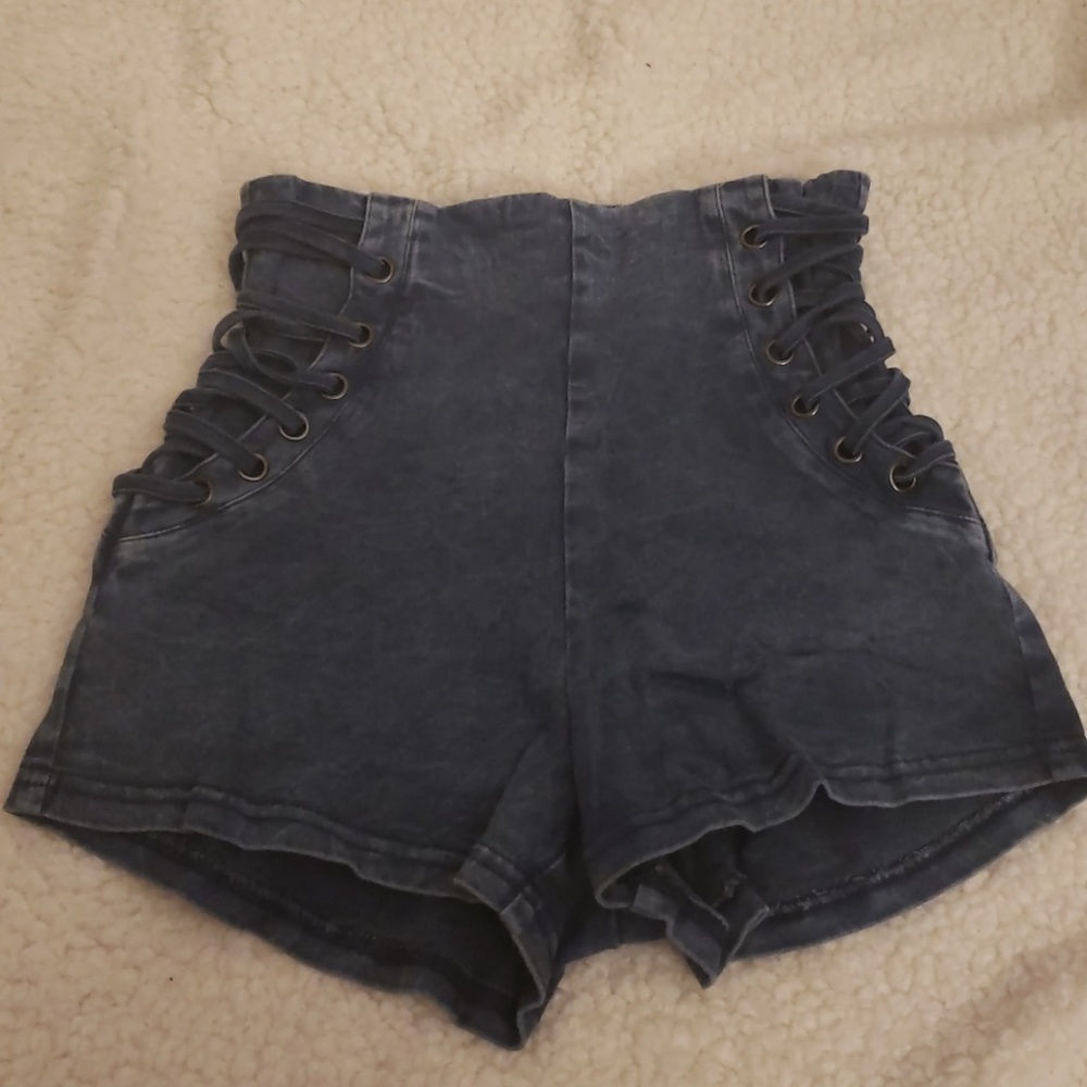 Strappy denim shorts